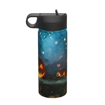 

Salouo Spooky Halloween Pattern 18 oz Water Bottle With Straw Stainless Steel Sports Water Cup Flask Wide Mouth Travel Thermal Mug for Home Office Car