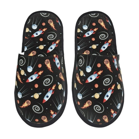 Balery Space Rocket Slient Indoor Furry Fleece Comfort House Shoes Soft Non-Slip Home Shoes Cotton slippers House Slippers-- Large