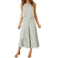 thumbnail image 2 of BYHONG Casual Outfits for Women Sleeveless Tank O Neck Top Short Button Top Wide Leg Pants Pocket Two Piece Suit Green XXL, 2 of 5