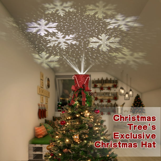 Lewondr Christmas Tree Topper Hat Projector, Christmas Hat Tree