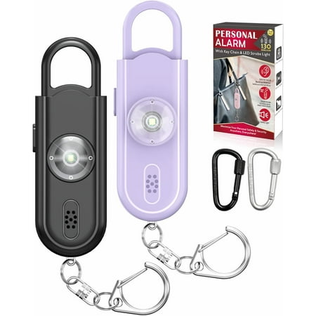 Safe Sound Personal Alarm, 2 Pack 130 dB Loud Siren Song Emer ncy Security Alarm Keychain with Strobe LED Light, Personal Sound Safety Siren for Women, Men, Children, Elderly