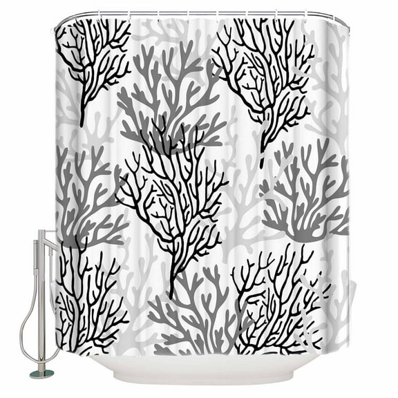 Fabric Shower Curtain, Summer Gradient Black Gray Ocean Coral Sea Shower Curtains with 12 Hooks Waterproof Machine Washable Bath Curtains for Bathroom,54 x 78in