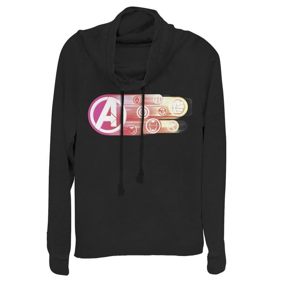 Junior's Marvel Avengers: Endgame Logo Swipe Button  Cowl Neck Sweatshirt Black Large