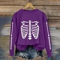 thumbnail image 2 of Charmgo Halloween Sweatshirt Under $15, Women's Trendy Halloween Skeleton Bones Casual Sweatshirt, Halloween Sweater for Women Purple L, 2 of 4