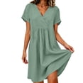 thumbnail image 5 of Yteetum Women's Summer Dresses Short Sleeve V Neck A Line Midi Dresses Casual Solid Loose Fits Lightweight Comfy Travel Vacation Sundress Dress, 5 of 9