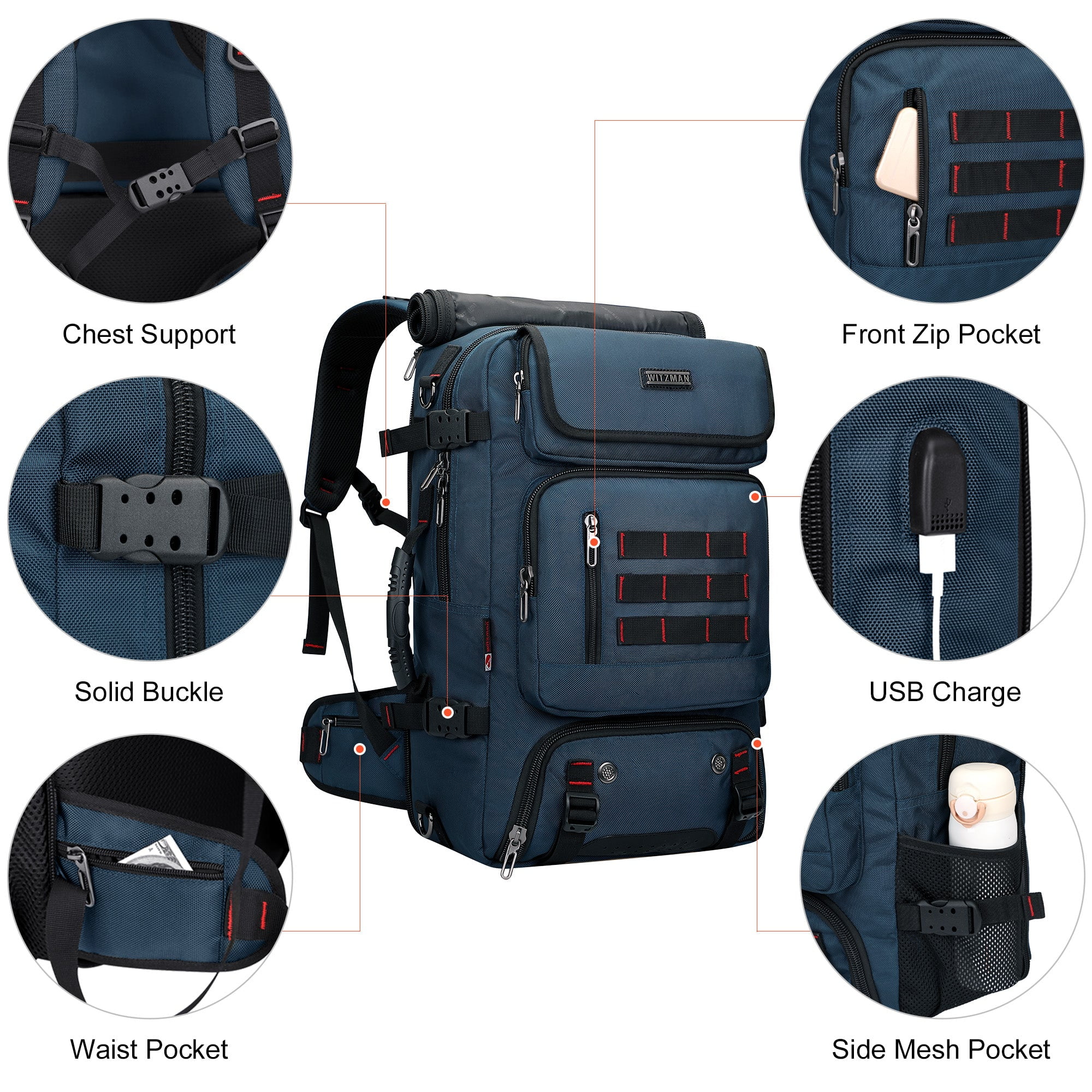 WITZMAN Carry on Travel Backpack for Men Airline Approved Convertible Nylon Duffle Backpack Luggage Bag(B682 Blue)