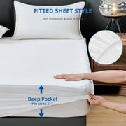 Twin Size Waterproof Mattress Protector, 3D Breathable Viscose from Bamboo Mattress Pad, Soft Noiseless Mattress Cover Bed Cover Fitted 8''-21'' Deep Pocket, Machine Washable, White