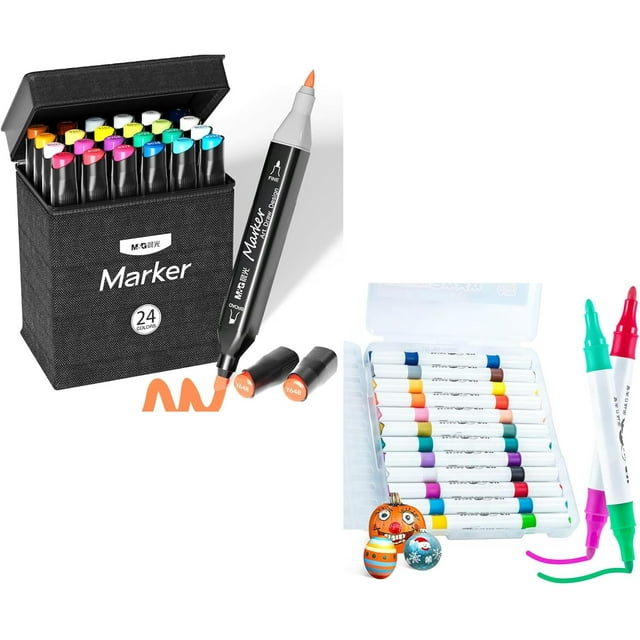 24 Colors Double Tip Alcohol Art Markers, 12 PCS 24 colors Acrylic Paint Pens Markers,Dual Tip Drawing Pens Permanent Markers Gift for Kids Artist Adult Cards Drawing, Drawing Sketching