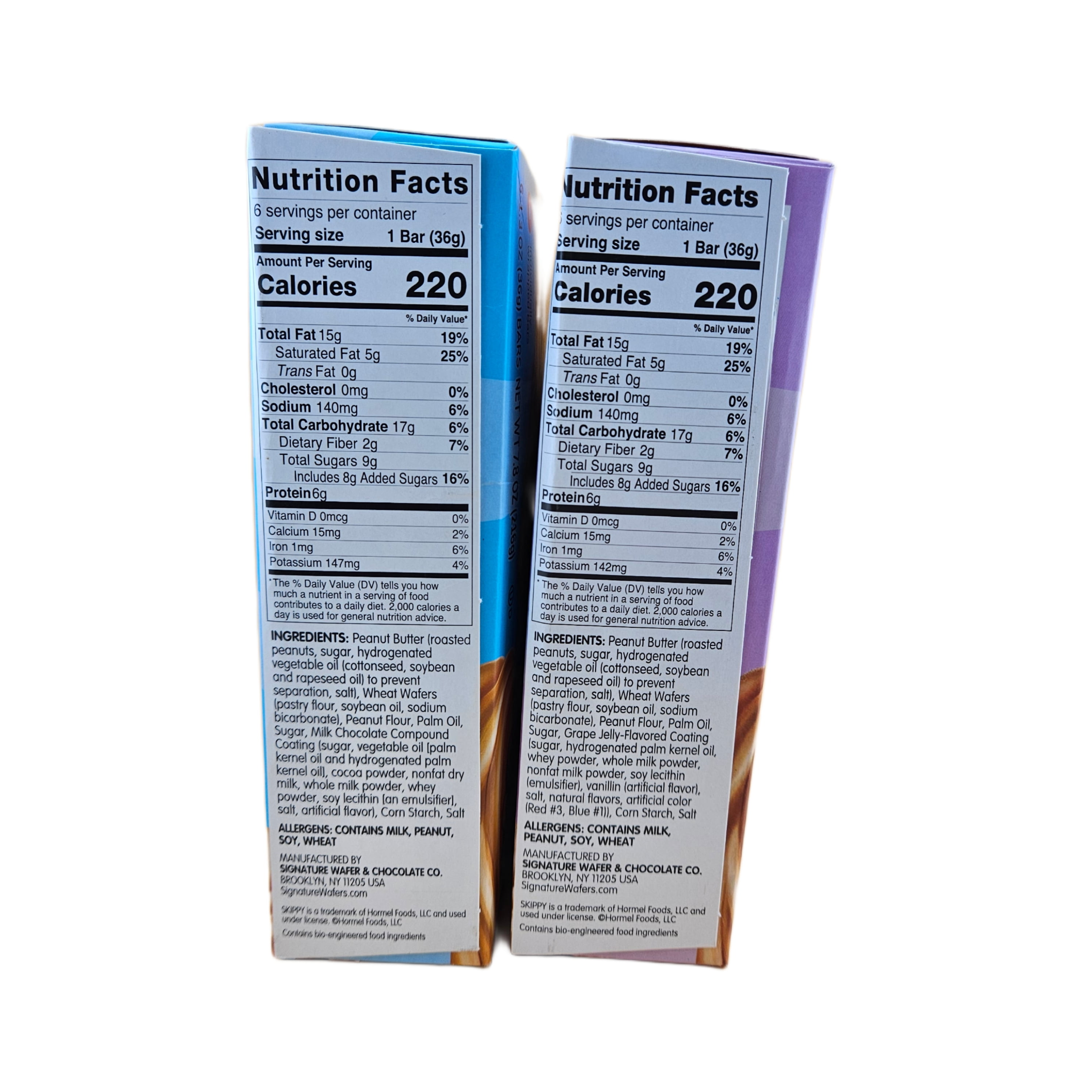 SKIPPY Creamy Peanut Butter And Chocolate Fudge Wafer Snack Bar, 7.8 oz and Peanut Butter And Grape Jelly Coated 7.8 oz