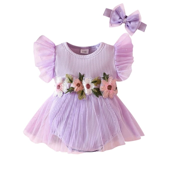WIBACKER Baby Girl Dress Ruffles Sleeveless Lace Romper Dress Flower Kids Tulle Dress Party Birthday Princess Dresses