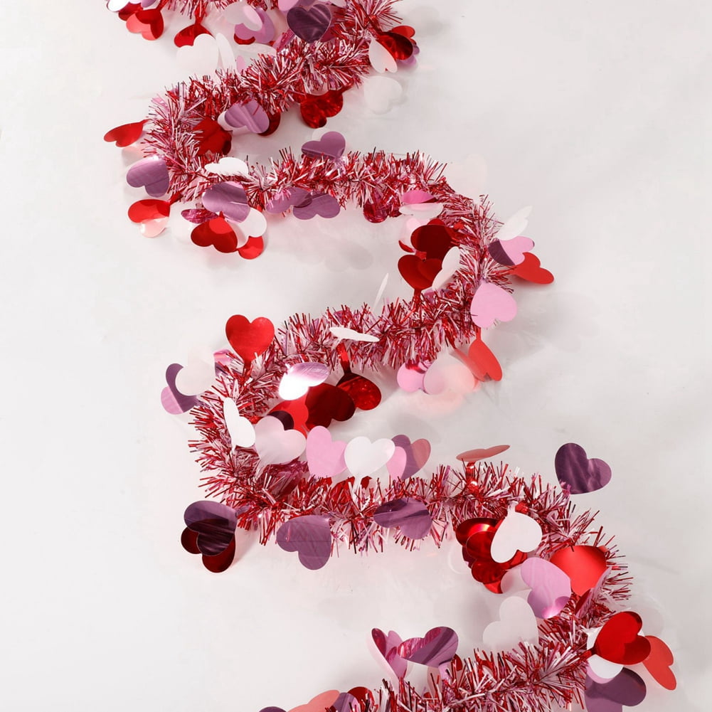 Valentine's Day Felt Garland Banner - Pink & Red Hearts With Wood Beads, Pre-Assembled, Rustic Farmhouse Decor (59 Inches) - View #2