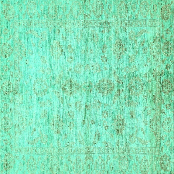 Ahgly Company Machine Washable Indoor Square Oriental Turquoise Blue Traditional Area Rugs, 5' Square