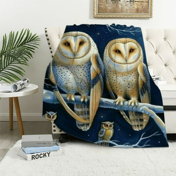BCIIG Owls Full Moon Stars Warm Lightweight Blanket Soft Fleece Throw Blanket for All Seasons, Living Room Sofa Decor, Cow Gifts, Long-lasting Blanket, Halloween Flannel Material Blanket 40x50in