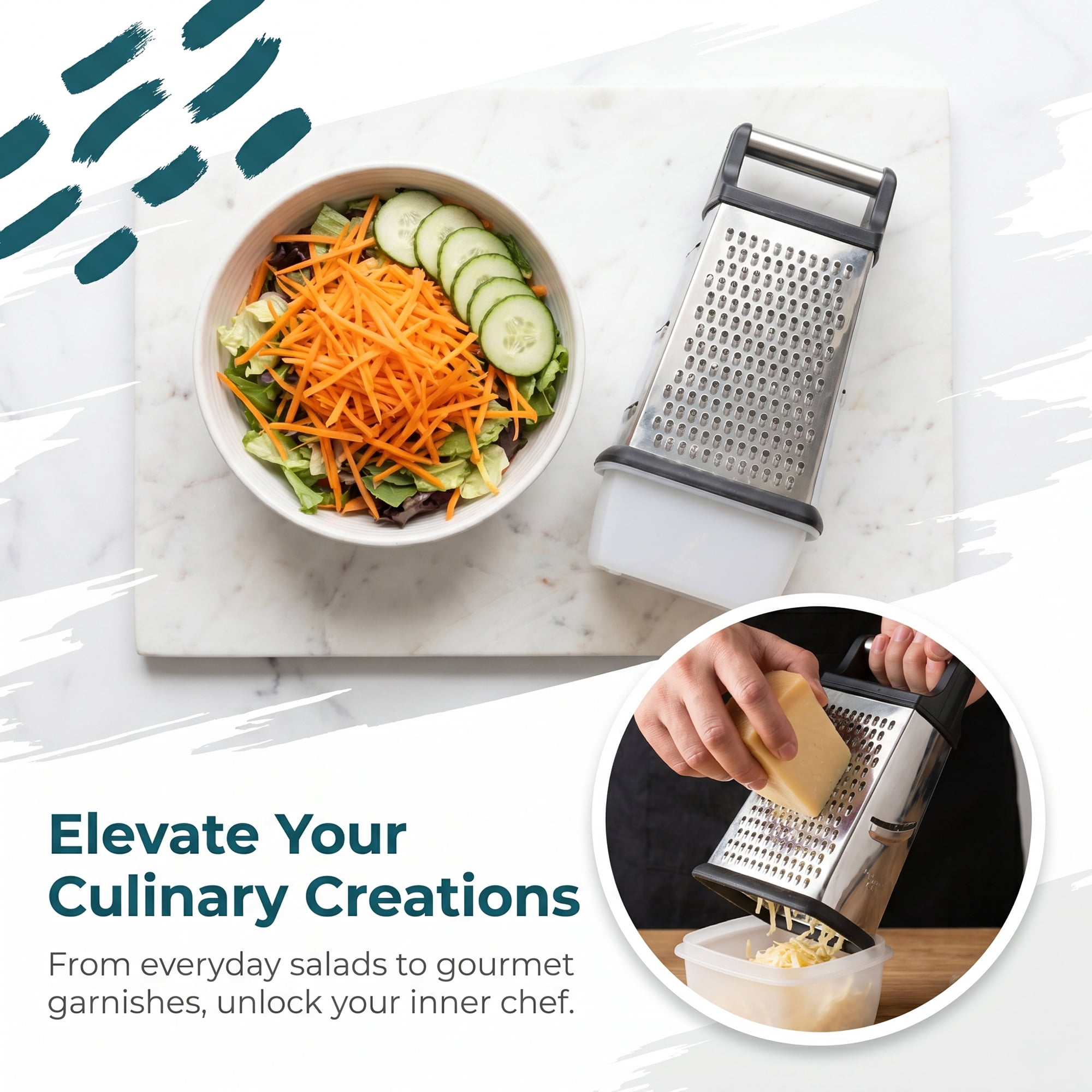 Unique Bargains 4-Sided Box Stainless Steel Mandoline Slicer with Non-Slip Base 5.5"x11.8"