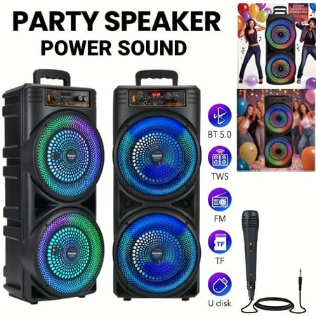 6000W Dual 8.5-Inch Bass Portable Subwoofer Speaker - Ideal For Large Parties, Performances, Karaoke, Singing & Dancing, Comes With Microphone