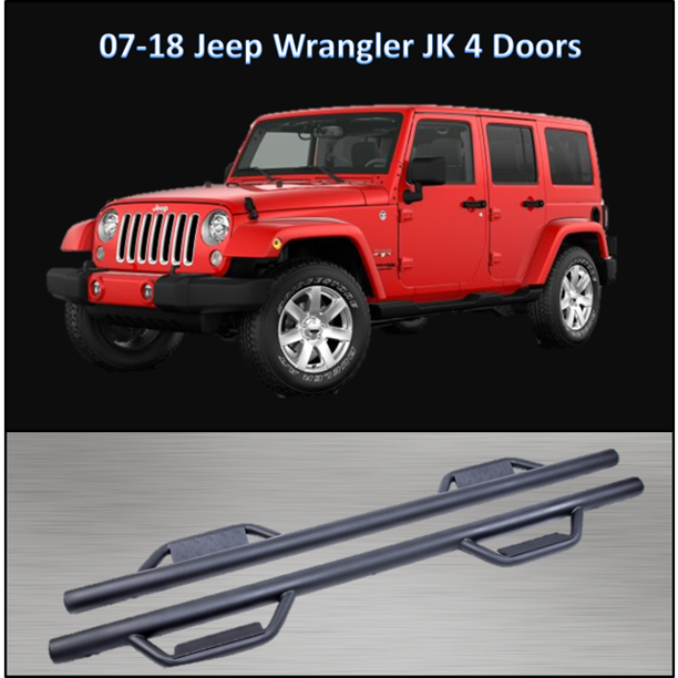 CONEXT Hoop Style Dropped Steps Textured Nerf Bars for 2007-2017 Jeep  Wrangler JK 4 DOORS 289-TX-38 