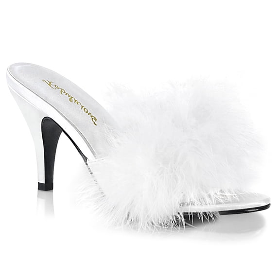 3" Classic Marabou Slipper - Wht Satin-Fur, 13