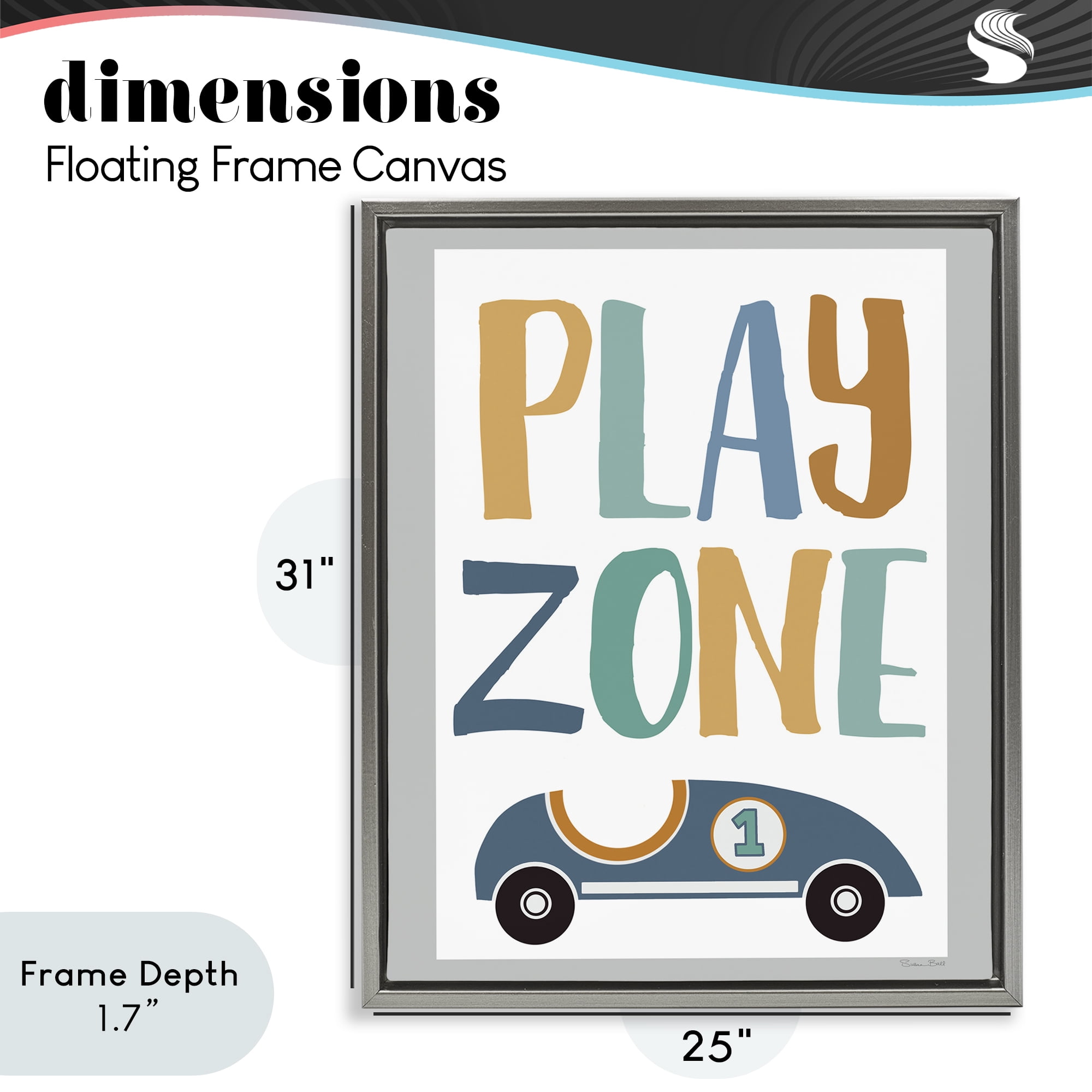 Stupell Industries Play Zone Racecar Gray Framed Floater Canvas Wall Art, design by Susan Ball