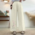 thumbnail image 2 of Embroidered Palazzo Pants for Women Dressy Summer High Waisted Wide Leg Linen Trousers, Elastic Waist Loose Lounge Casual with Pockets Floral Retro, 2 of 6