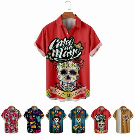 

LANLIN Plus Size Short Sleeve Button Down Tops Shirt Regular Party Costume Sizes Kids-Adult Unisex