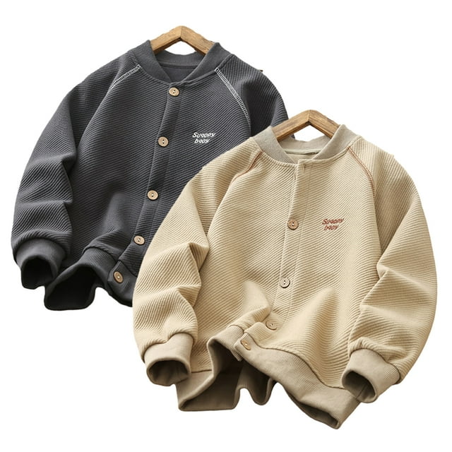 KYAIGUO Kids Boys Spring Baseball Jacket Coat Toddler Cardigan Solid Color Outwears Longsleeve Zip-Up Blouse Tops for 3-15T