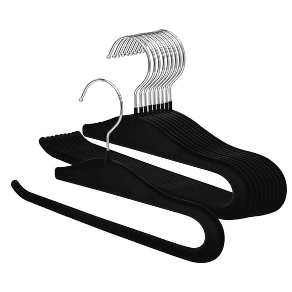 SOULNAMAN Non Slip Space Saving Velvet Pant Hanger , Heavy Duty Closet Storage for Jeans Skirts Tank Tops Towels, 10 Pack (Black)