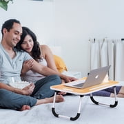 Laptop Bed Desk Tray Bed Table, Foldable Portable Lap Desk Notebook Stand Reading Holder with Storage Drawer and Cup Holder for Eating Breakfast on Bed/Couch/Sofa