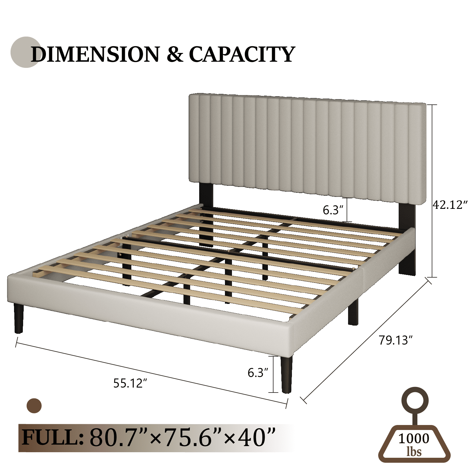 VIPLOV Full Size Bed Frame with Velvet Upholstered Headboard, Platform Bed with Strong Wood Slats, Mattress Foundation, Box Spring Optional,Easy Assembly, Beige