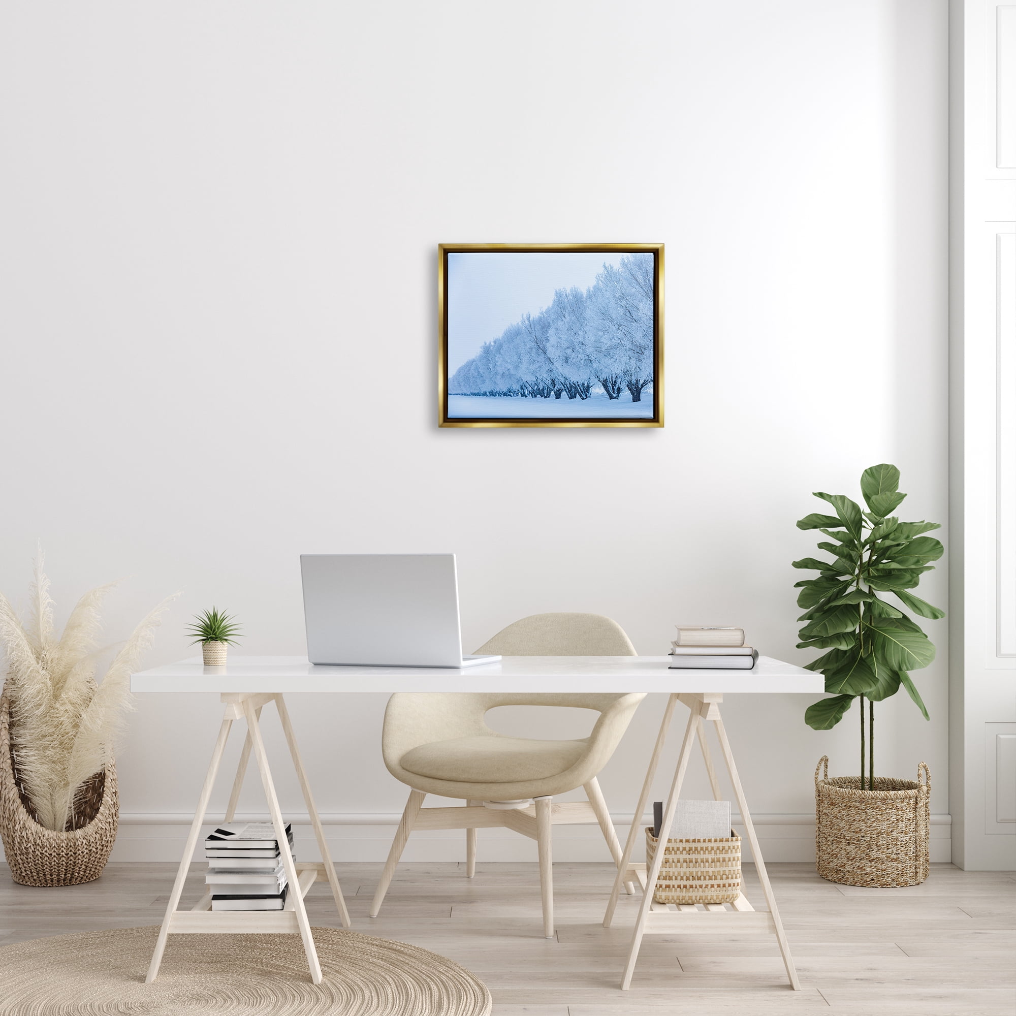 Stupell Industries Winter Tree Grove Snow Covered Branches Photography Photograph Metallic Gold Floating Framed Canvas Print Wall Art, Design by Steve Smith