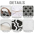 thumbnail image 3 of Sea Team Moroccan Quatrefoil Pattern Canvas Fabric Storage Basket Collapsible Geometric Design Storage Bin with Drawstring Cover and PU Leather Handles, 16.5 by 11.8 inches, Black, 3 of 5