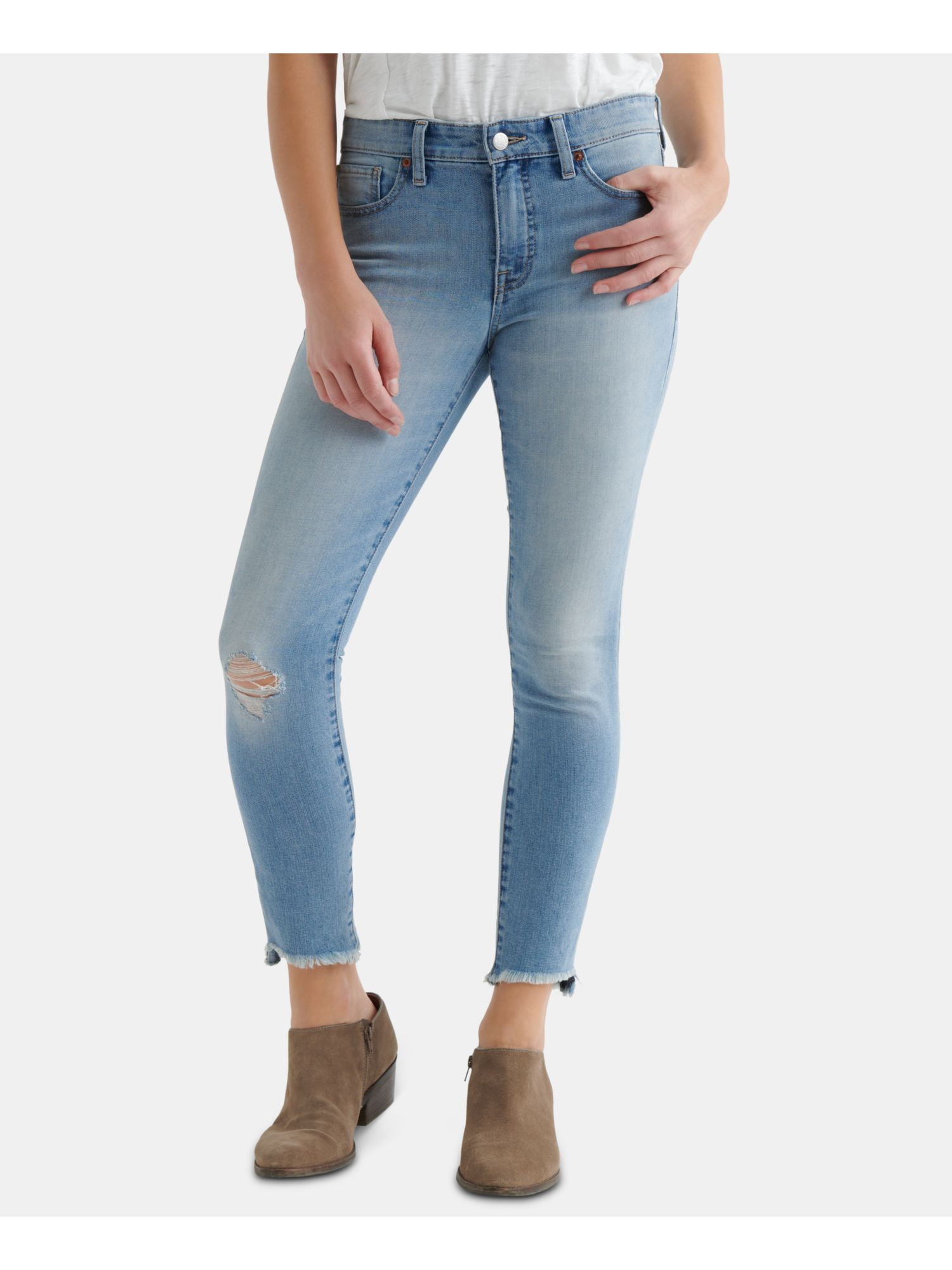 LUCKY BRAND Womens Blue Frayed Skinny 