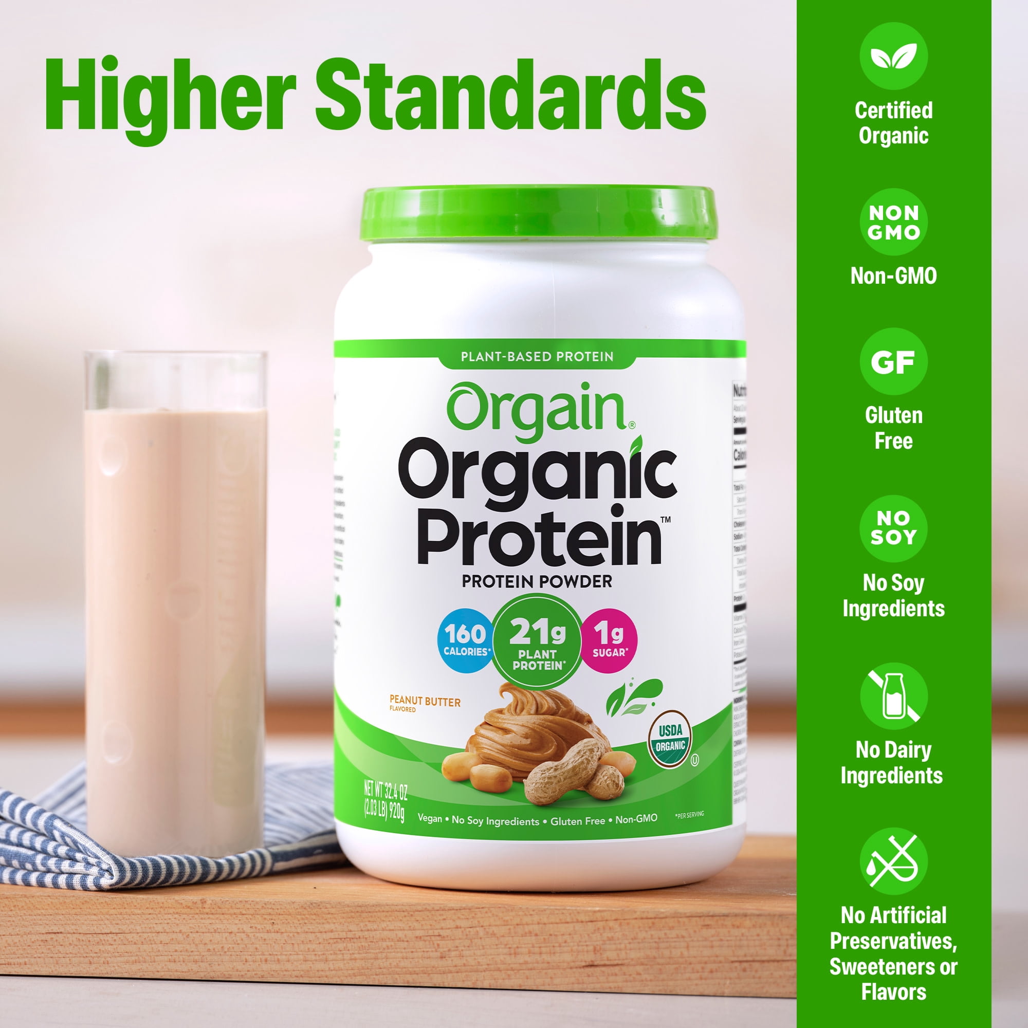 Orgain Organic Vegan 21g Protein Powder, Plant Based Shake Drink, Peanut Butter 2.03lb