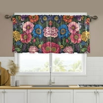 Yayeee Kitchen Curtains Set of 2 Light Filtering 57"x24" Over Sink Window Panels, Vibrant Blooming Flowers