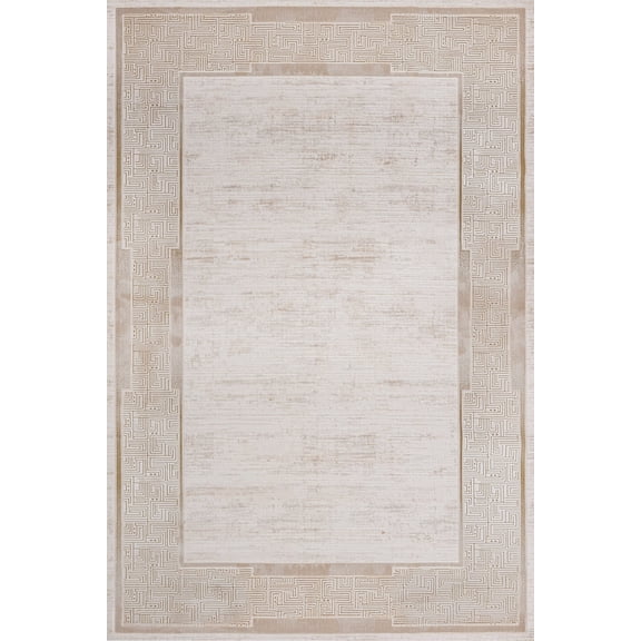 Beige Framed Area Rugs for Living Room Washable Rugs Boho Moroccan Area Rug Soft Neutral Geometric Bohemian Carpet Distressed Indoor Rug for Bedroom Dining Room Office Foldable Nonslip Rug