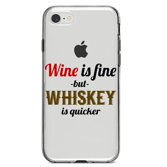 DistinctInk Clear Shockproof Hybrid Case for iPhone 7 8 SE (2020 Model) 4.7" Screen TPU Bumper Acrylic Back Tempered Glass Screen Protector - Wine is Fine But Whiskey is Quicker