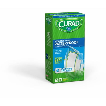 Curad, MIICUR5108, Assorted Waterproof Transparent Bandages, 20 / Box, Transparent