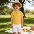 thumbnail image 2 of Landzoo Toddler Kids Boys Girls Shirts Solid Color Short Sleeve Mandarin Collar T-Shirt Summer Loose Fit Boys Tops Size 2-3 Years Yellow, 2 of 8