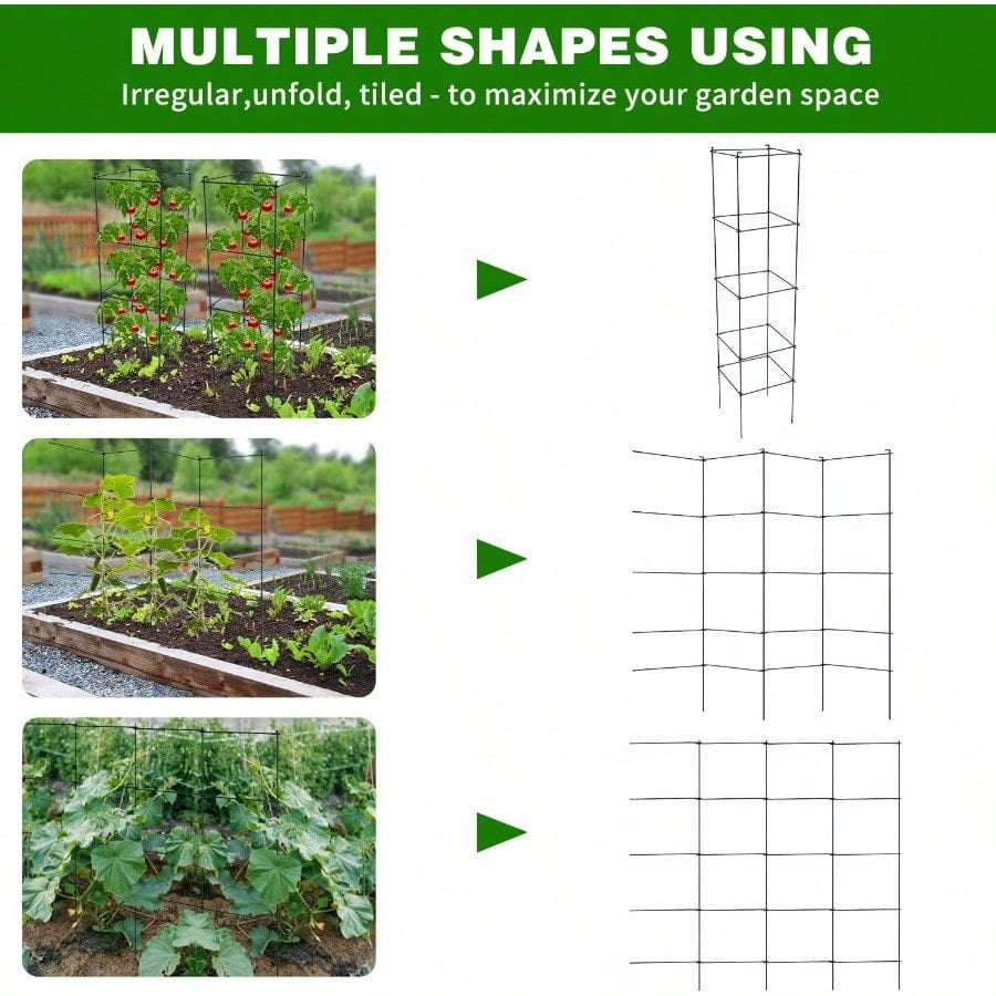 6 Packs Tomato Cages for Garden 12×12×56 Plant port Cage with Different Spacing Green Metal Trellis for Climbing Plants Like Cucumber Flowers