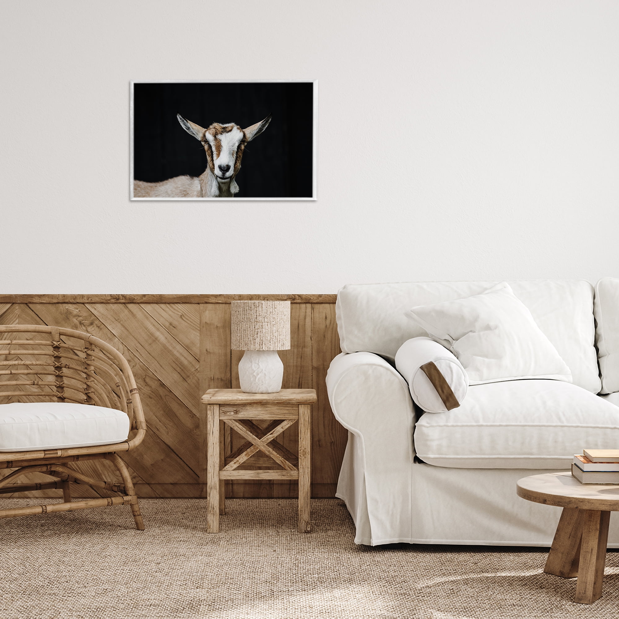 Goat Face over Black White Framed Giclee Art, design by Amy Carroll