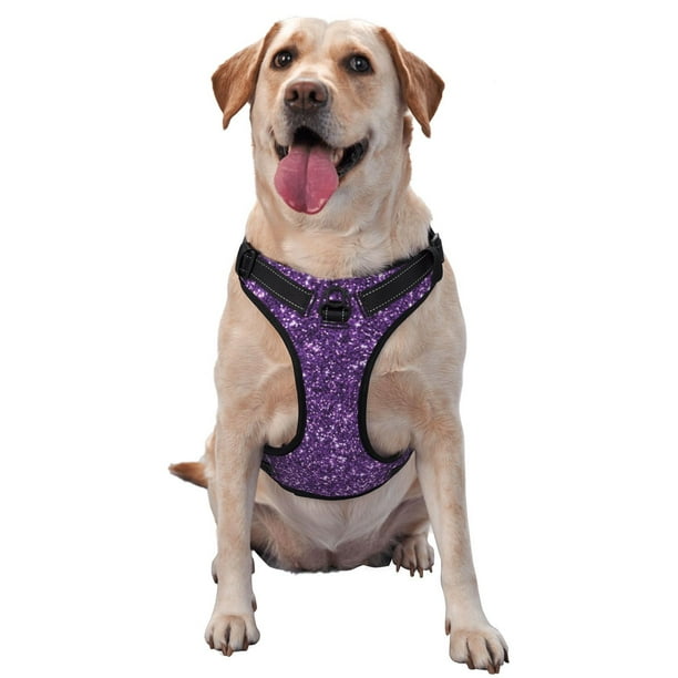 Fotbe Purple Glitter Arnés para Perro con Estampado –Chaleco Ajustable Acolchado con Asa de Control para Perros Grandes-Large