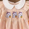 thumbnail image 4 of Staki Newborn Baby Girl Smocked Halloween Outfit Infant Plaid Bubble Romper Embroidery Fall Clothes 0-24M(Orange,0-3 Months), 4 of 6