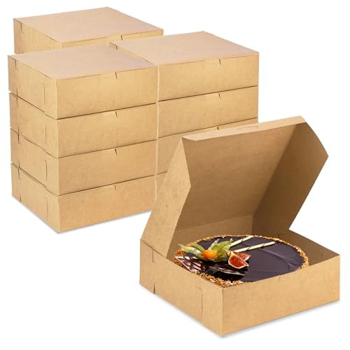 Fit Meal Prep 25 Pack Kraft Bakery Boxes, 9 x 9 x 3 Inches Brown Pastry Boxes, Cardboard Treat Boxes Pie Boxes Cookie Boxes Dessert Boxes for Cupcakes, Chocolates, Donuts, Macarons