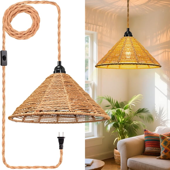 Lámpara Colgante de Ratán Maliralt 20x19cm con Cable de 5m y Enchufe