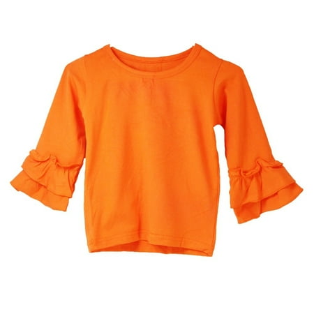 Tiered Sleeve Top - Girls Orange Double Tier Ruffle Sleeved Cotton Spandex Top 12M-7