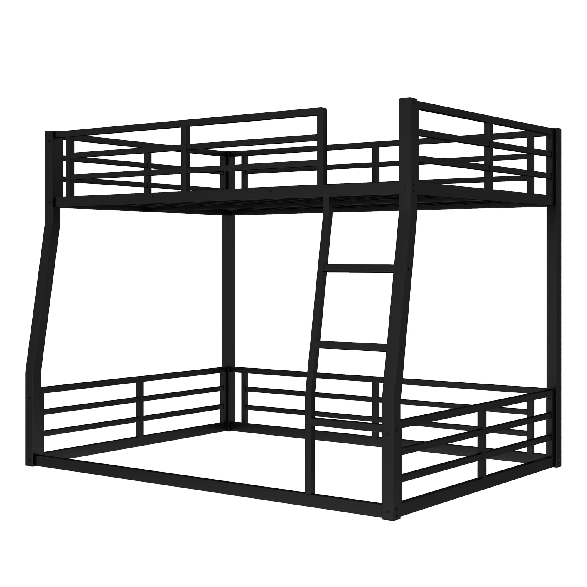 Leumius Metal Bunk Bed,Full XL over Queen Floor Bunk Bed Frame for Kids/Teens/Adults,Space-Saving/Noise Reduced/No Box Spring Needed,Black