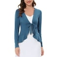 thumbnail image 1 of Allegra K Women's Dressy Cardigan Sweaters Tie Front Draped Ruffle Knit Cardigans M Navy Blue, 1 of 7
