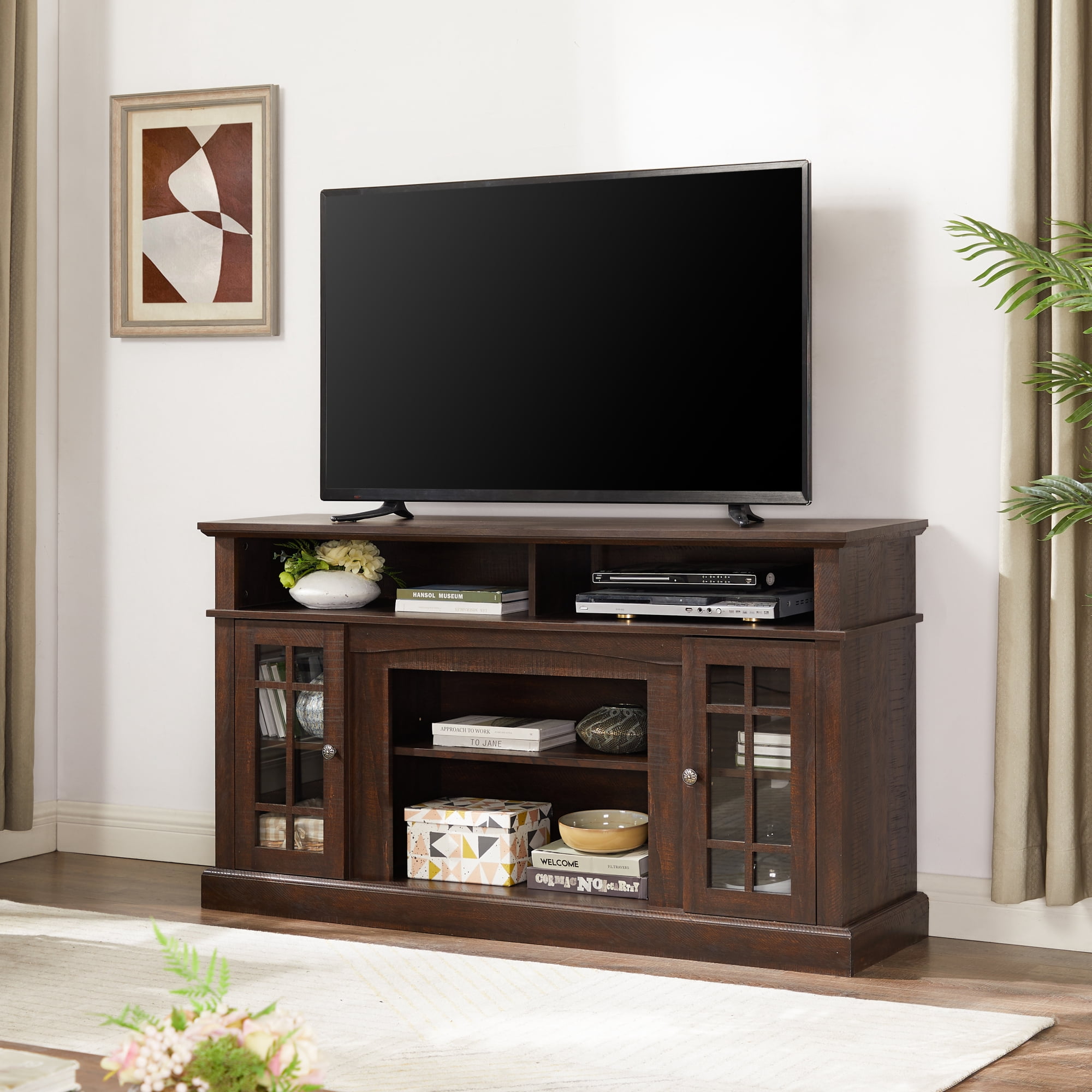 Leumius Classic TV Media Stand Modern Entertainment Console for TV Up to 65" with Open and Closed Storage Space for Home Decor Espresso