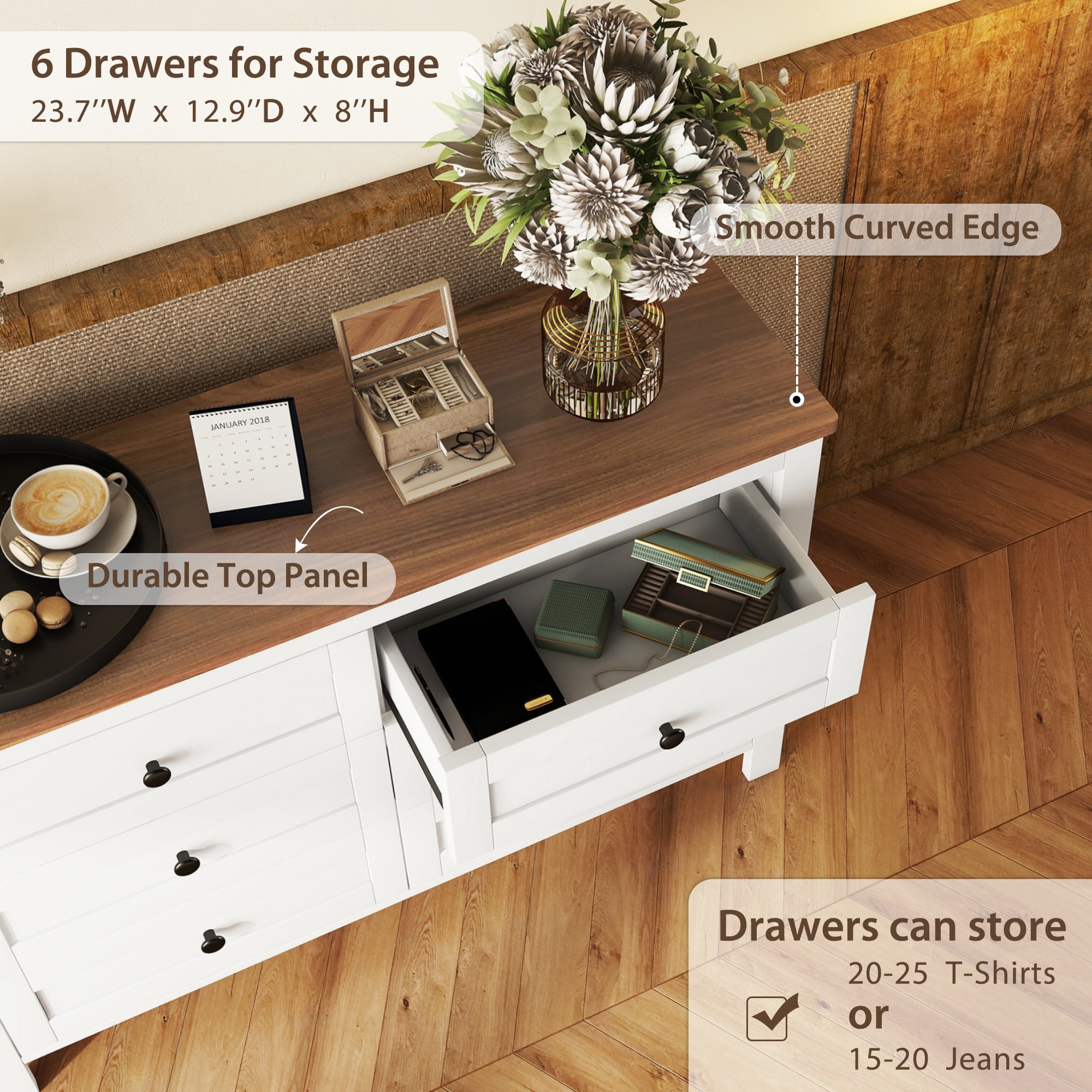 Mintazer Farmhouse 3-Piece Bedroom Set with Nightstand & 6-Drawer Dresser, Queen Platform Bed with Storage Headboard, White