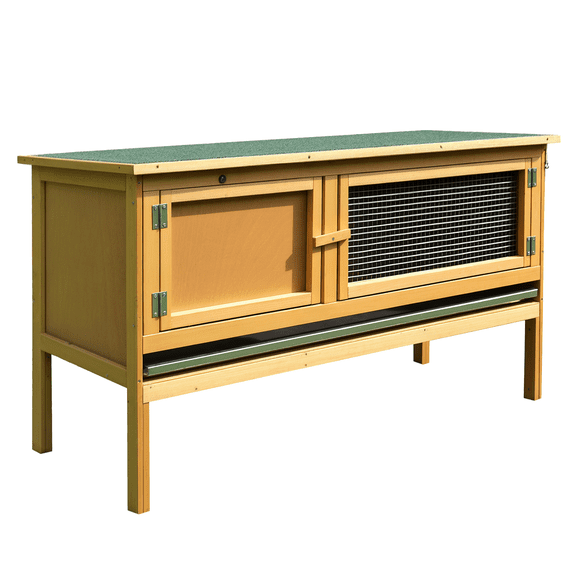 PawHut Clapier en Bois pour Lapin, Cage pour Lapin Intérieur Extérieur avec Plateau