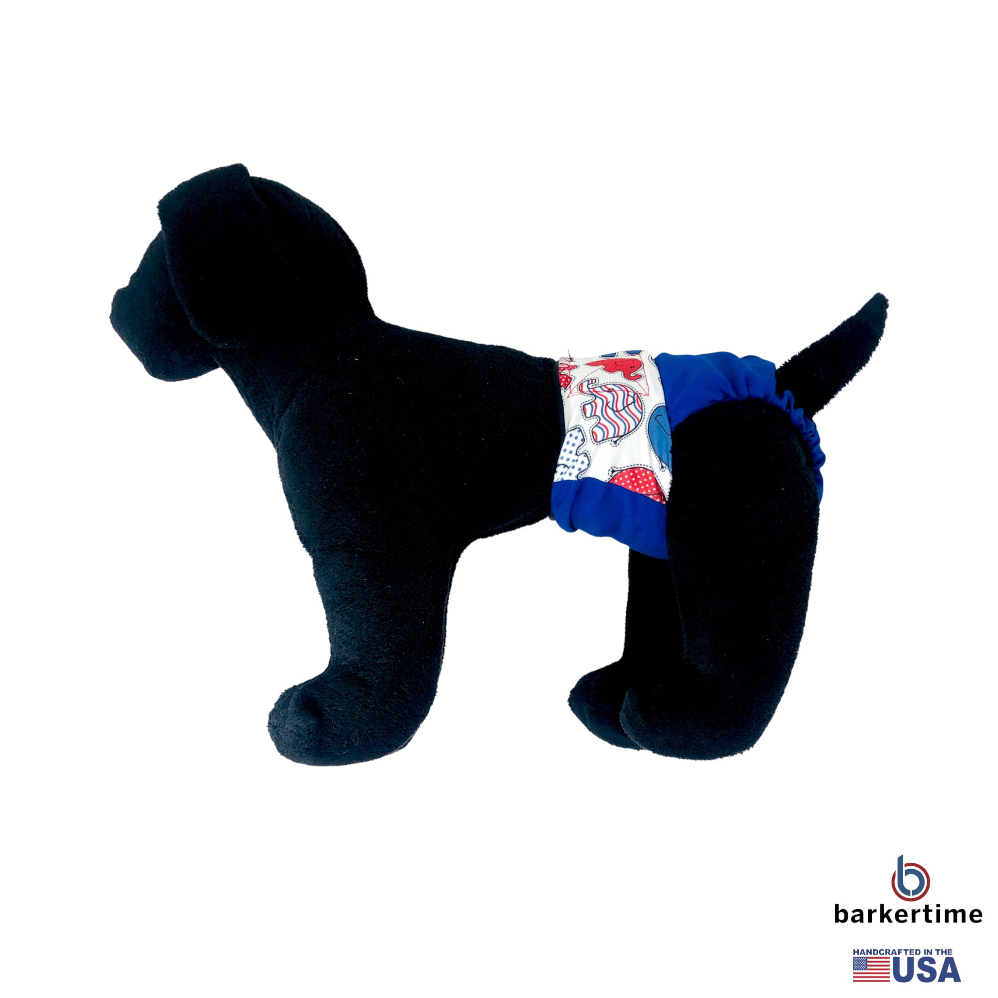 Barkertime Happy Elephants on Blue Dog Diaper